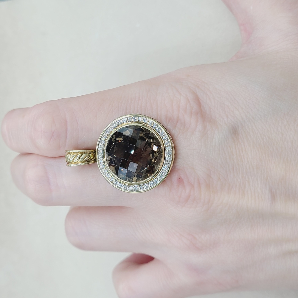 David Yurman Cerise Pendant Enhancer With Smoky Quartz Diamonds And Gold - Picture 9 of 9